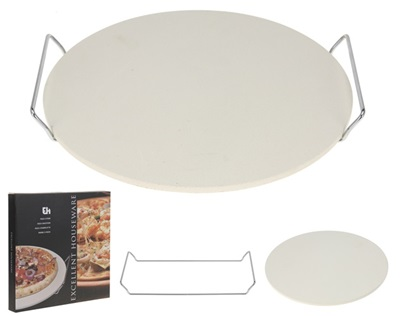 Pizza Baking Stone with Metal Holder – Crispy Crust Perfection - GlassLink