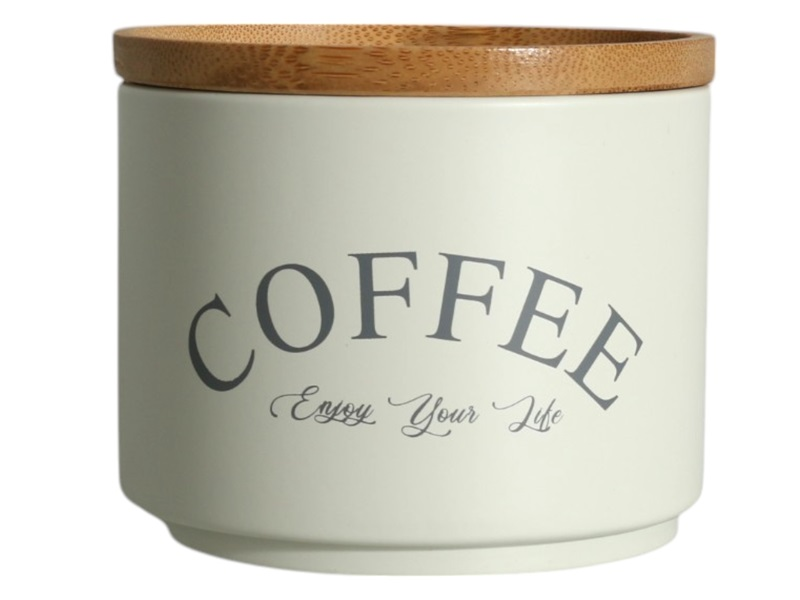 Cream Coffee Canister with Bamboo Lid – Elegant Storage