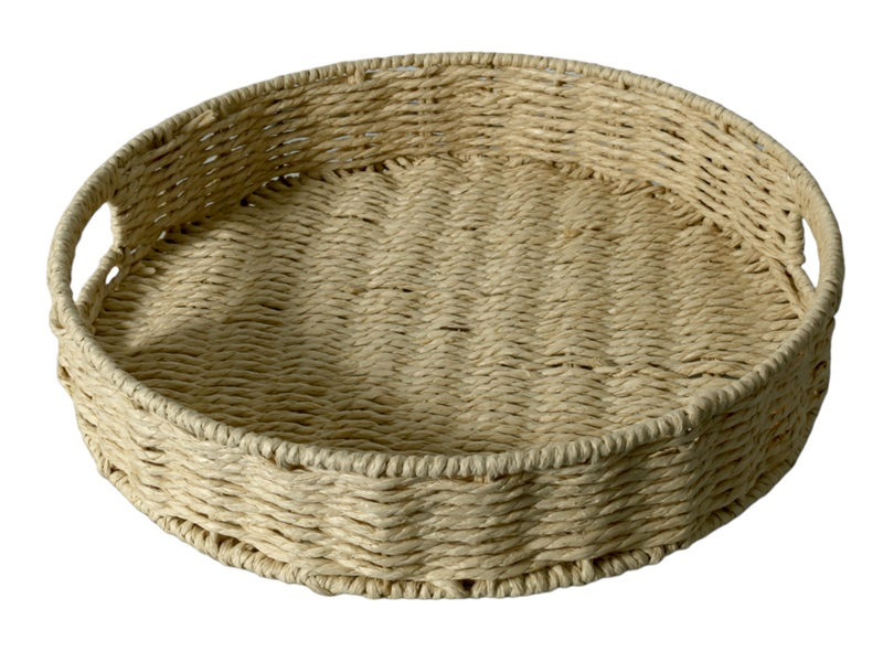 35cm Round Woven Tray with Handles – Rustic & Elegant - GlassLink