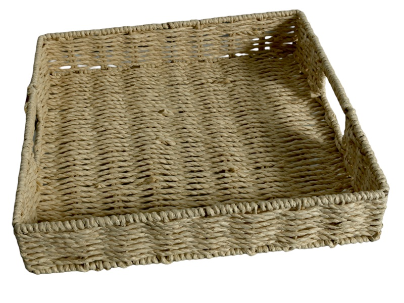 35cm Square Woven Tray with Handles – Natural Kord Design