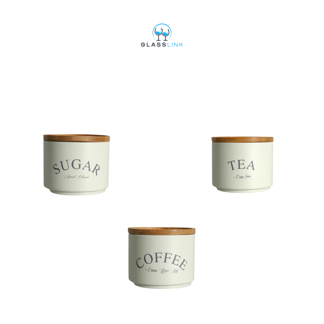 3 Cream Canisters with Bamboo Lid