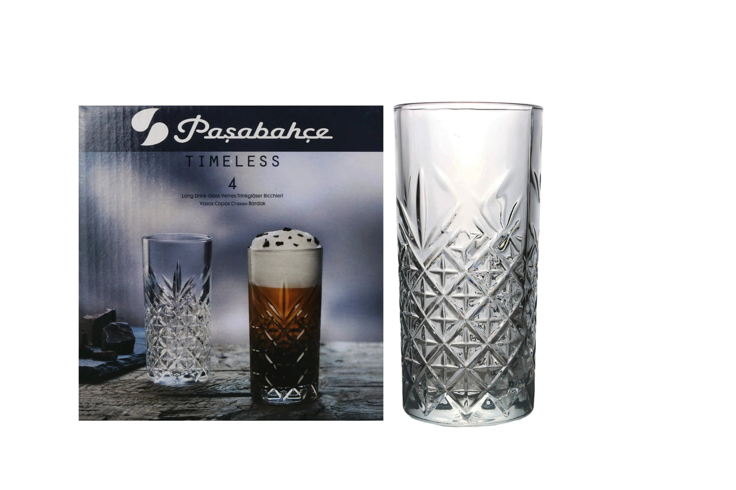 Timeless by Pasabahce Hiball Glass 4-Pack GlassLink