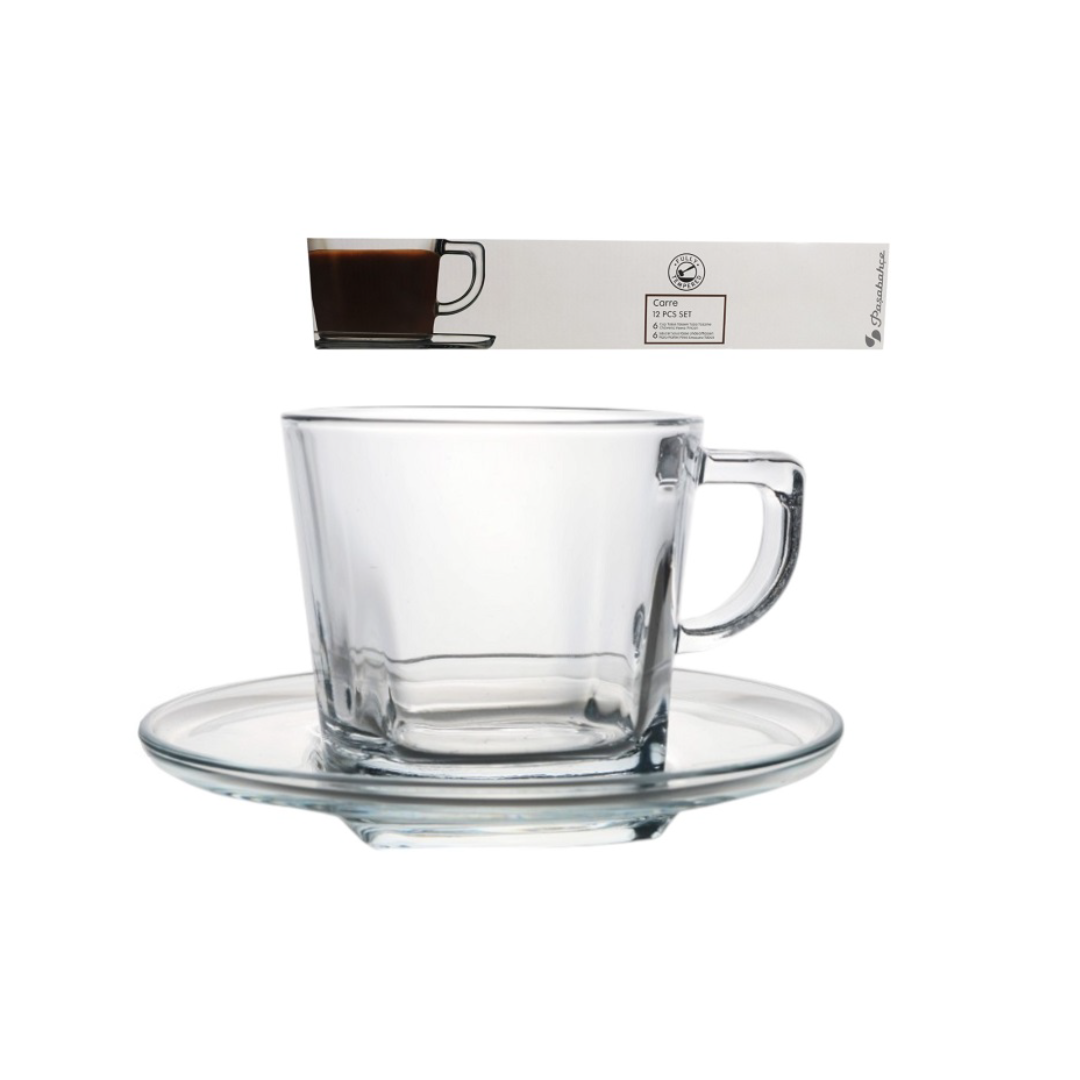 Pasabahce Carre Cup & Saucer 215ml 6Pc