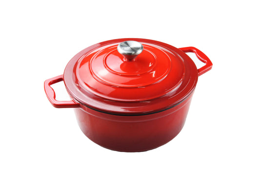 Large Red Enamel Cast Iron Casserole - 4.8L - GlassLink