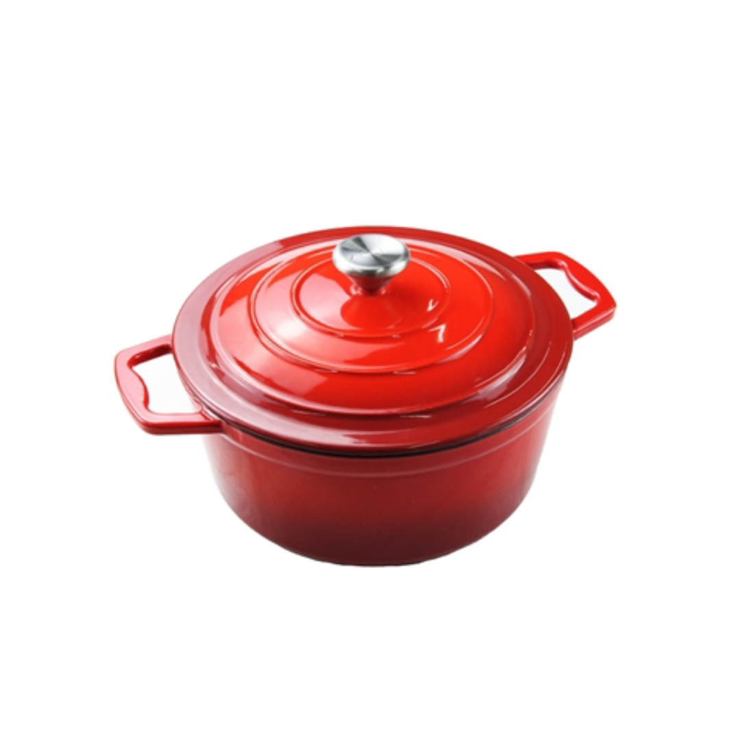 Large Red Enamel Cast Iron Casserole - 4.8L Cast Iron Cooking pot