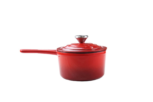 Red Enamel Cast Iron Sauce Pan - 17cm - GlassLink