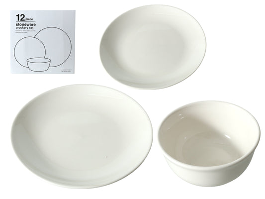 12-Piece Cream Ceramic Dinner Set - GlassLink