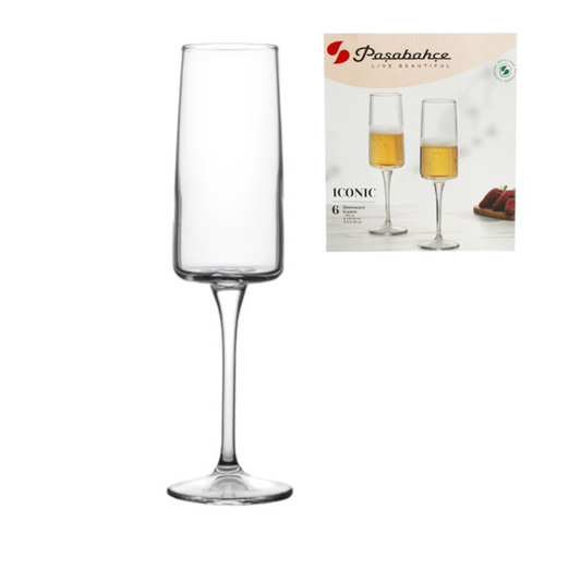 Pasabahce Timeless Iconic Crystal Champagne Glass Flute - Set of 6