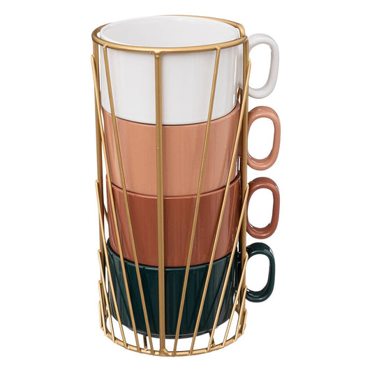 Stacking Mugs with Storage Rack - Set of 4 - GlassLink